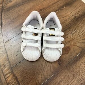 Adidas White Superstar Sneakers with Velcro Straps Size 6